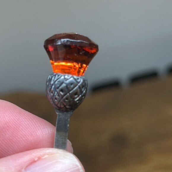 Sugar SPOON Silverplate Vintage EXQUISITE EPNS AMBER crystal PINEAPPLE TOP mini - Picture 8 of 8